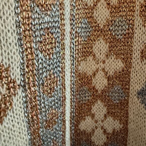 90s Vintage | Express | Metallic Silver and Gold Patterned Sweater Tunic Medium - Picture 4 of 9
